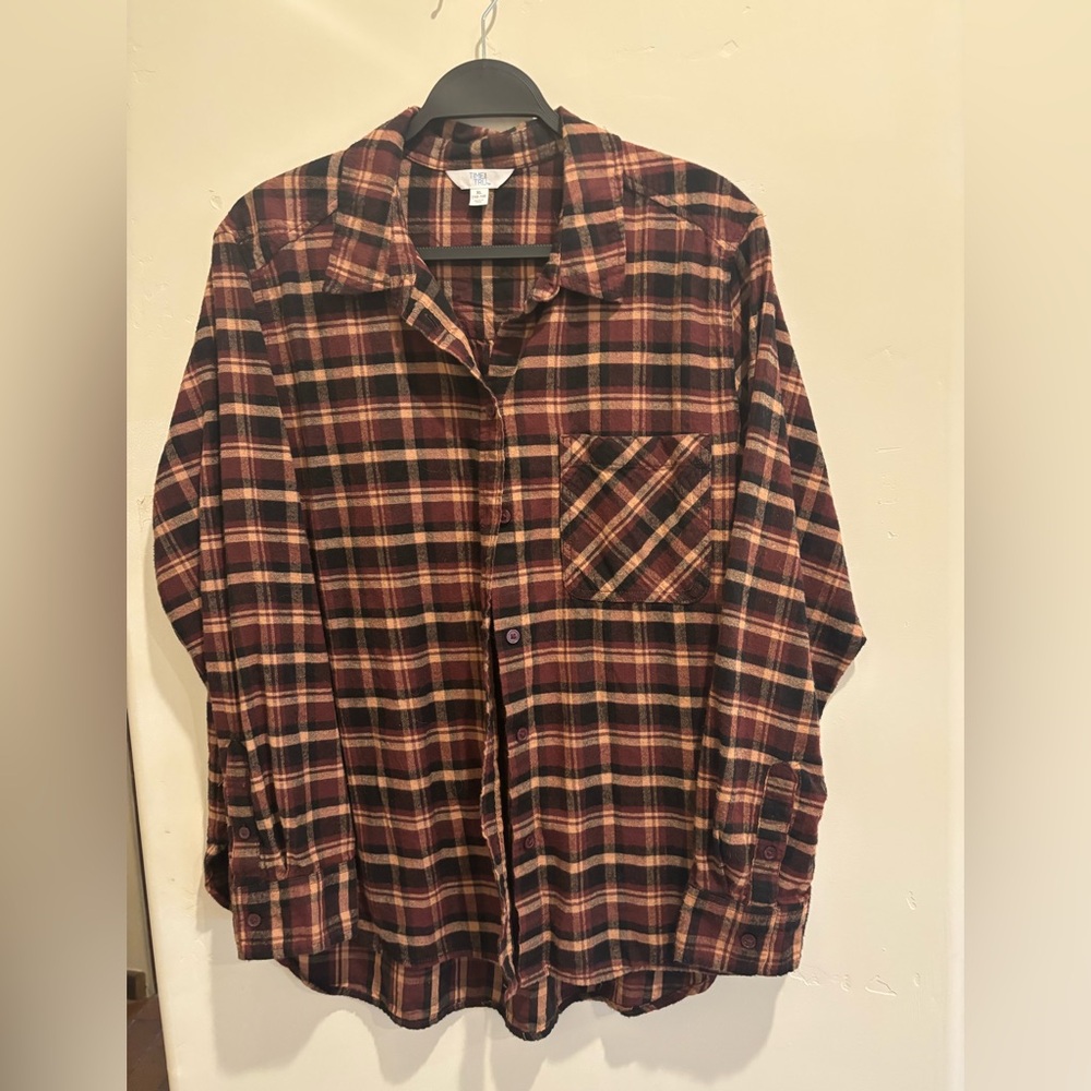 Time and Tru Maroon/ brown and Black Plaid Shirt